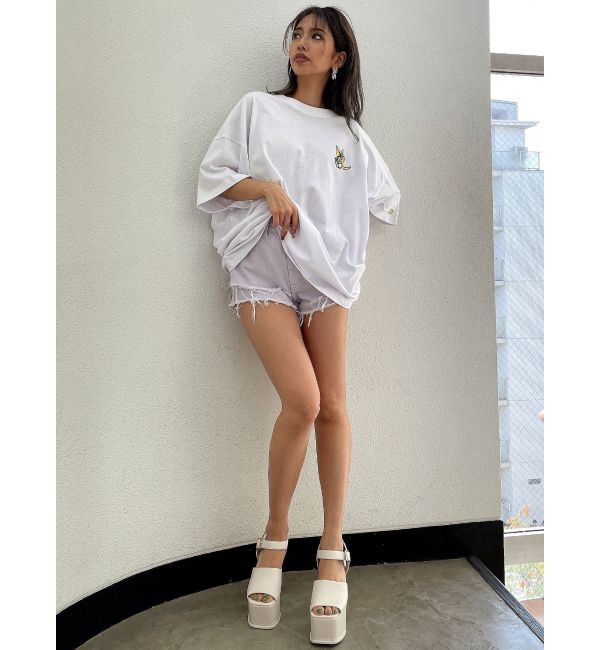 GYDA「BACK RIPPEDカラーデニムショートパンツ」|デニム|