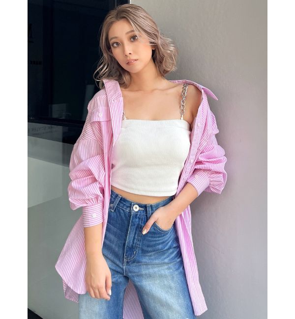 GYDA「シンプルストライプシャツ」|シャツ・ブラウス|ピンク