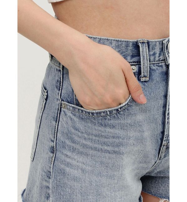 GYDA「ハイウエスト LEFT HEM ダメージデニム ショートパンツ」|デニム|