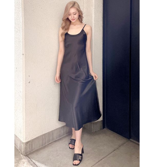GYDA「バックオープンサテンキャミロングワンピース」|ワンピース|ブラック