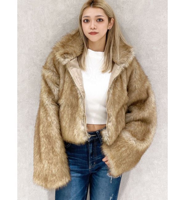 GYDA「フェイクファーW ZIPショートコート」|その他|