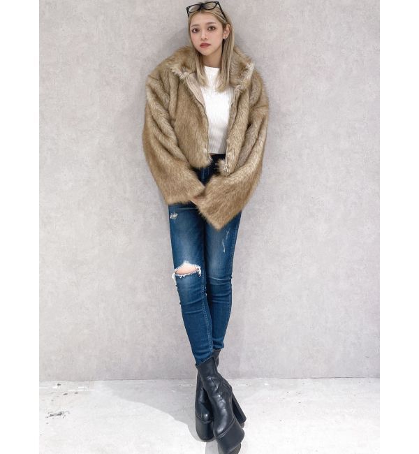 GYDA「フェイクファーW ZIPショートコート」|その他|