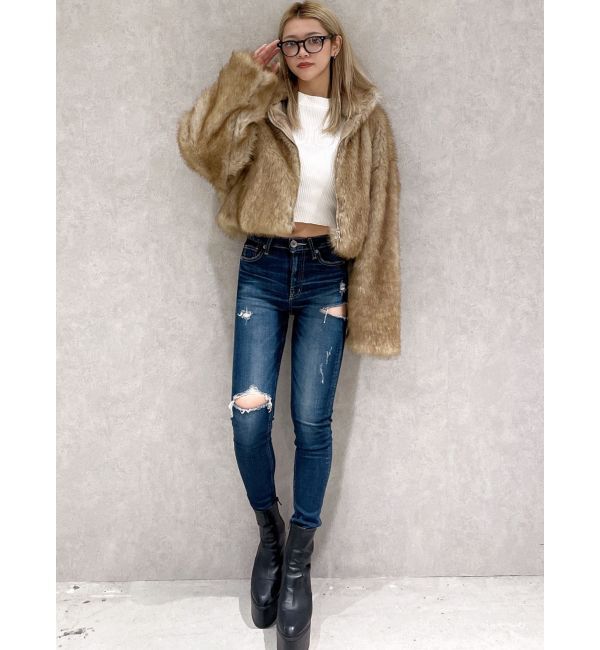 GYDA「フェイクファーW ZIPショートコート」|その他|