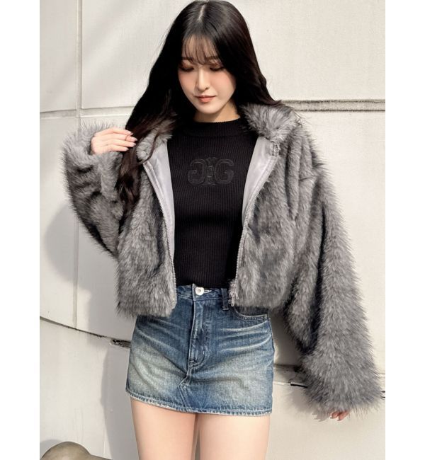 GYDA「フェイクファーW ZIPショートコート」|その他|