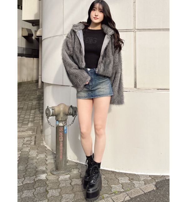 GYDA「フェイクファーW ZIPショートコート」|その他|