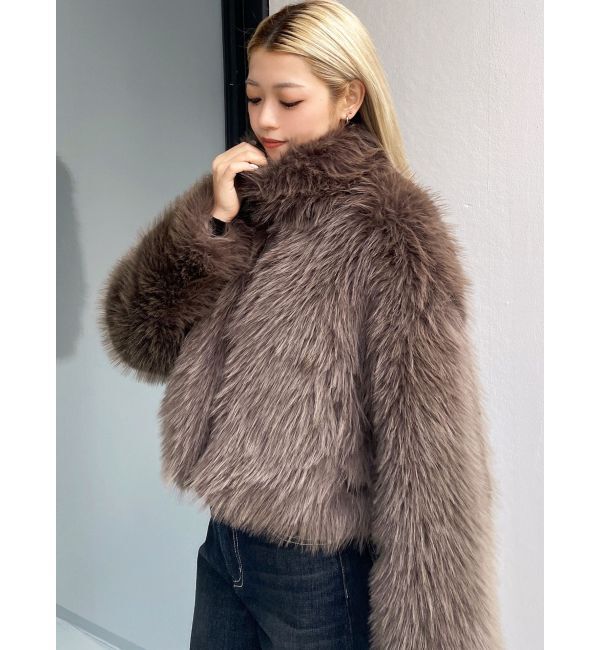 GYDA「フェイクファーW ZIPショートコート」|その他|ブラウン