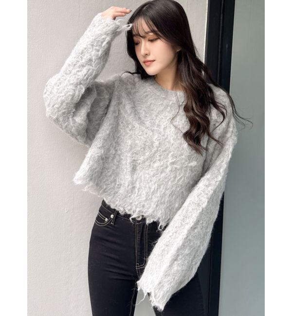 GYDA「モヘアタッチシャギーショートニットトップス【WEB限定】」|ニット・セーター|