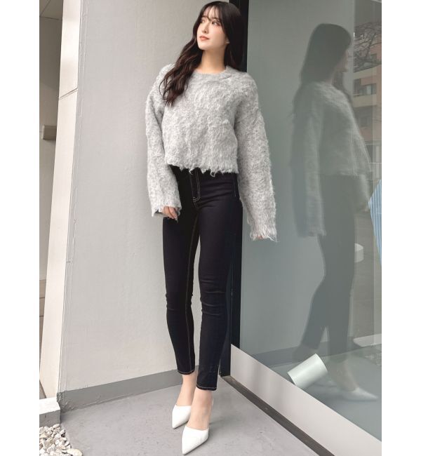 GYDA「モヘアタッチシャギーショートニットトップス【WEB限定】」|ニット・セーター|