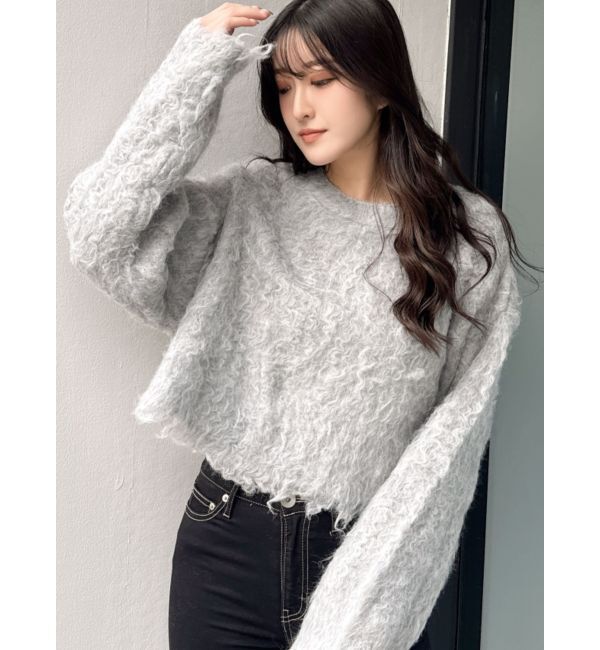 GYDA「モヘアタッチシャギーショートニットトップス【WEB限定】」|ニット・セーター|グレー