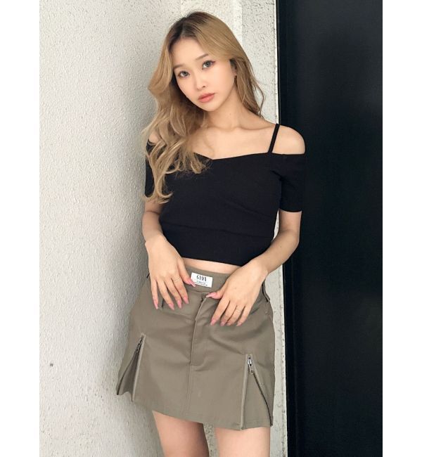 GYDA「ハーフスリーブカシュクールオフショルショートトップス」|Tシャツ・カットソー|