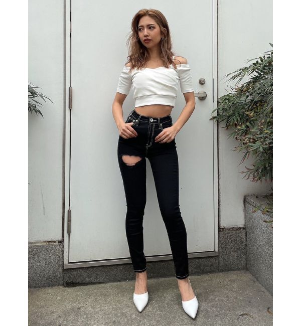 GYDA「ハーフスリーブカシュクールオフショルショートトップス」|Tシャツ・カットソー|