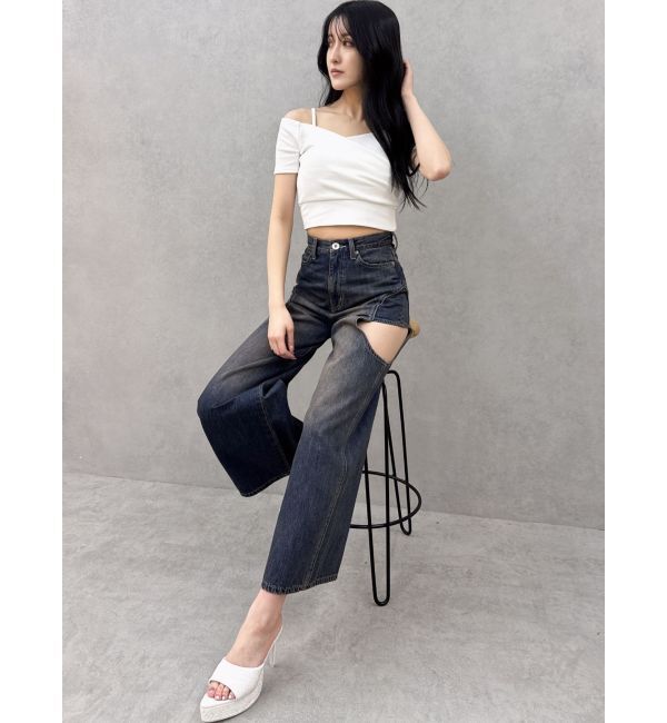 GYDA「ハーフスリーブカシュクールオフショルショートトップス」|Tシャツ・カットソー|