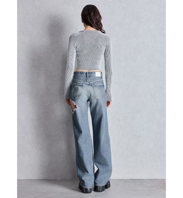 GYDA「ハイウエスト tear up damageストレートワイドデニムパンツ」|デニム|