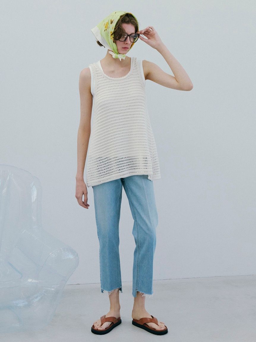 Mila Owen「裾段差テーパードデニムパンツ」|デニム|