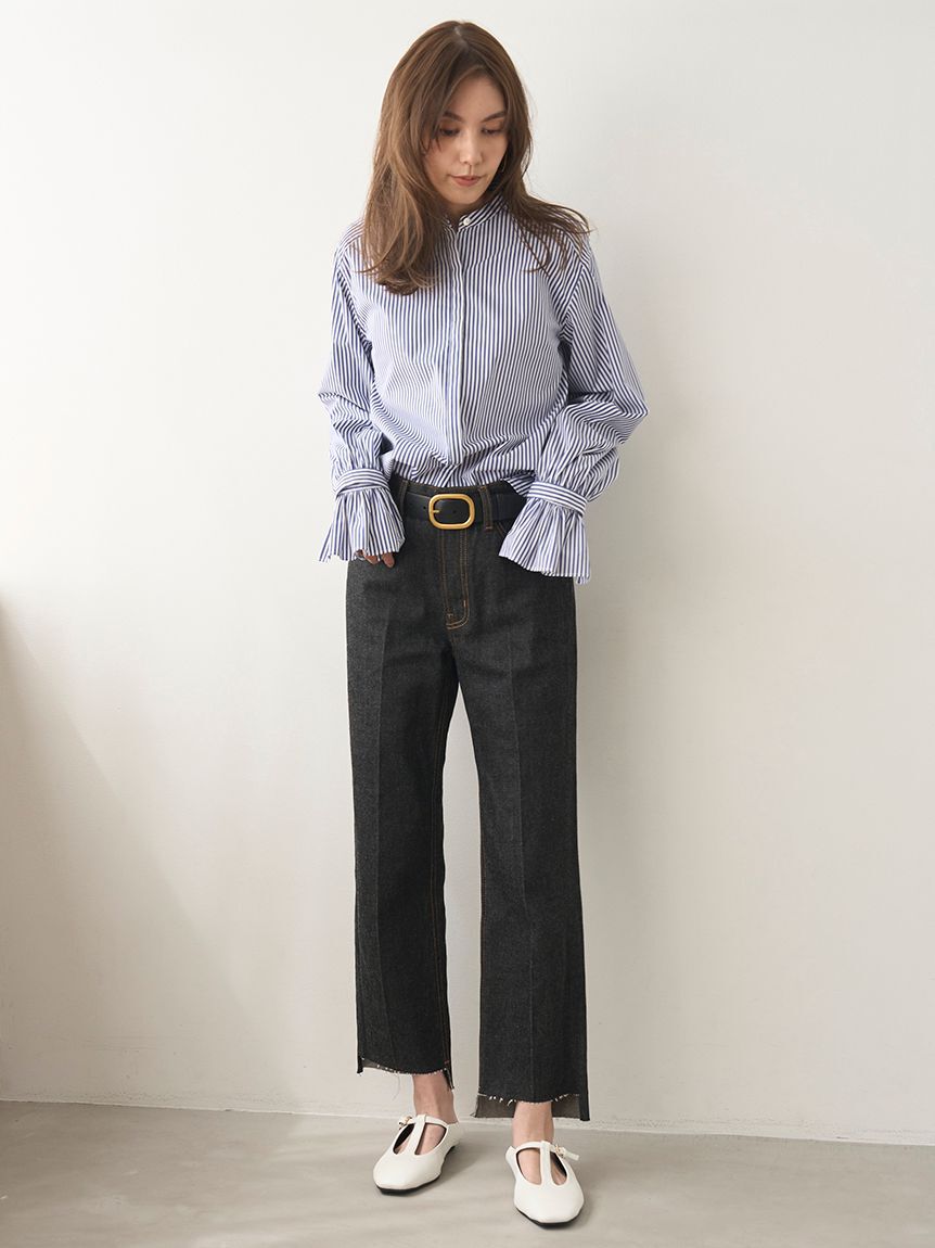 Mila Owen「裾段差テーパードデニムパンツ」|デニム|