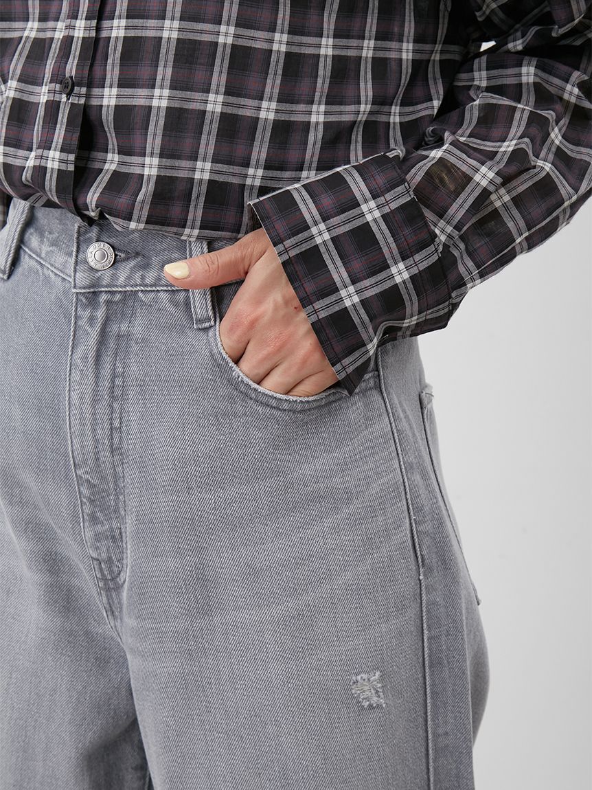 Mila Owen「ダメージ加工ルーズストレートデニムパンツ」|デニム|