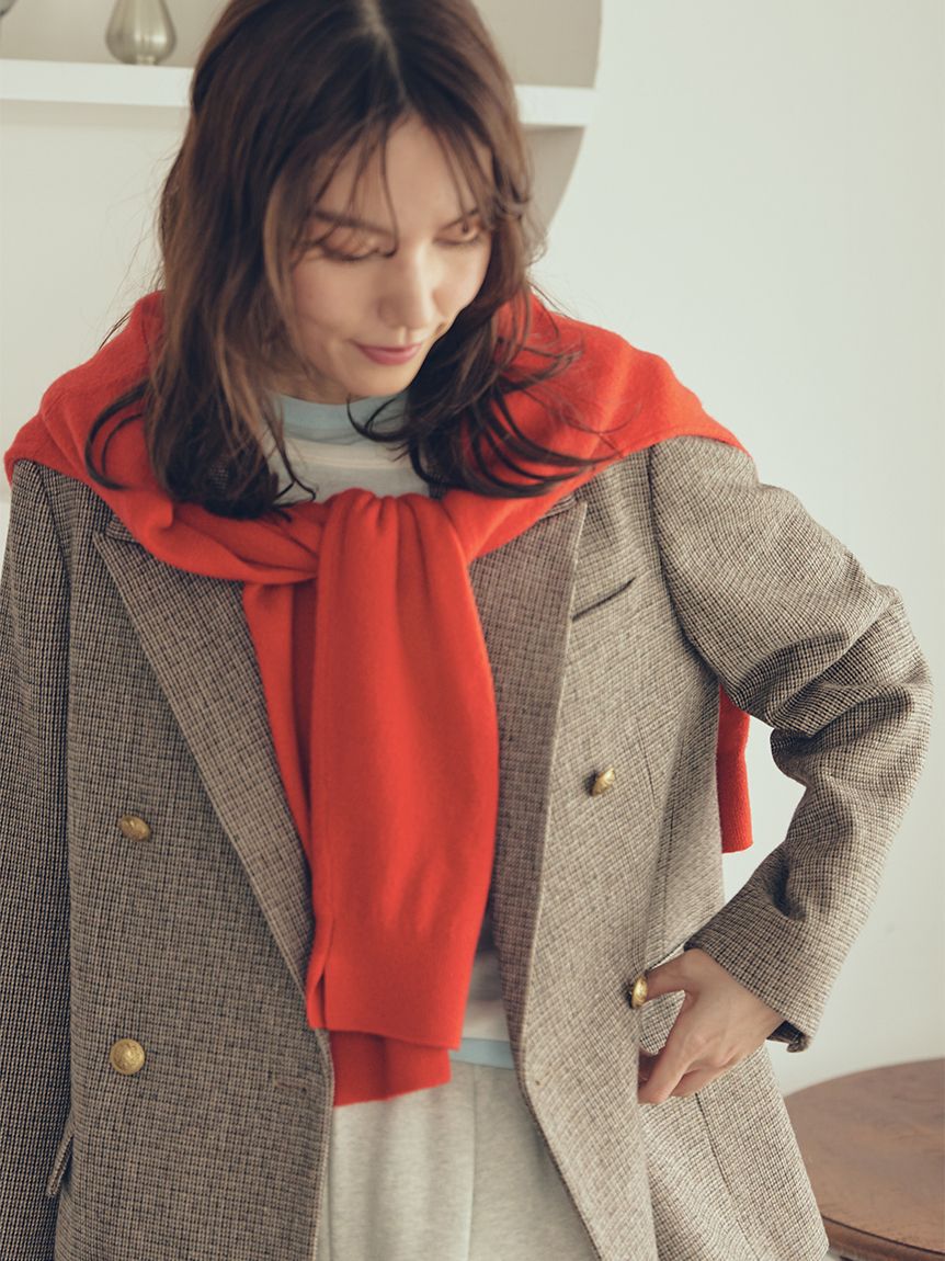 Mila Owen「チェック金釦ダブルブレストロングブレザー」|テーラードジャケット|