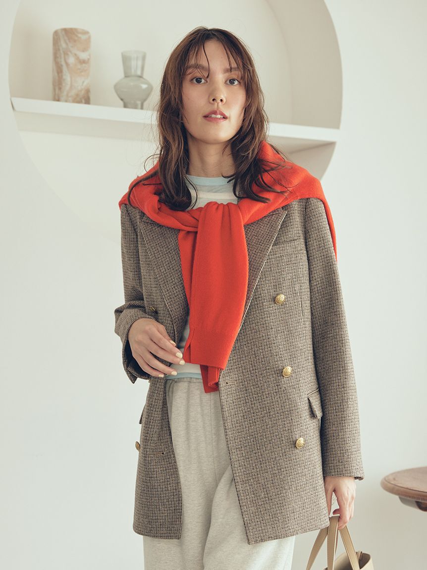 Mila Owen「チェック金釦ダブルブレストロングブレザー」|テーラードジャケット|