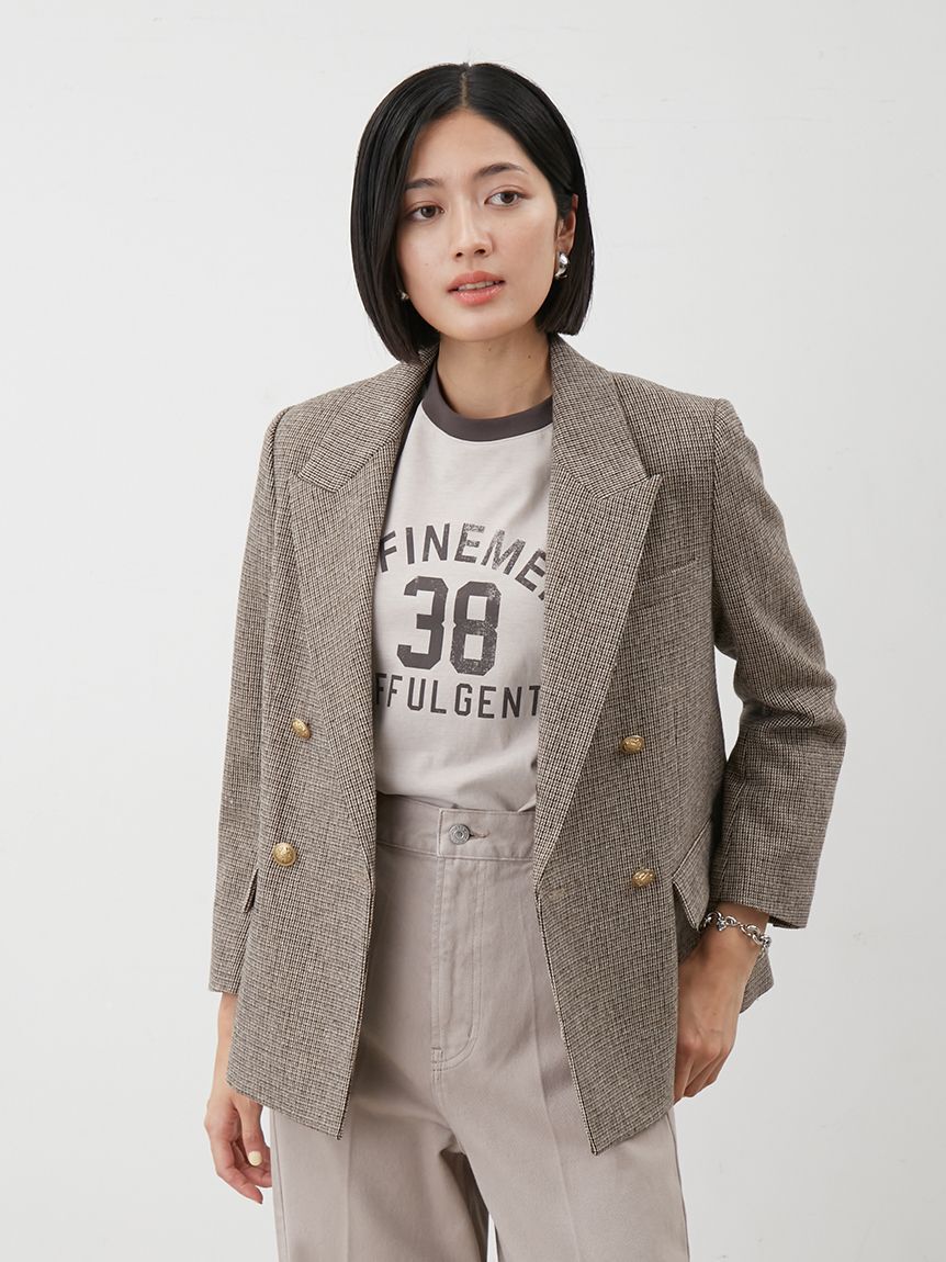 Mila Owen「チェック金釦ダブルブレストブレザー」|テーラードジャケット|