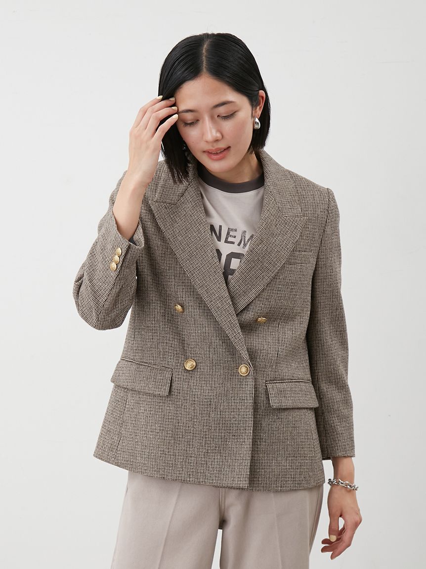 Mila Owen「チェック金釦ダブルブレストブレザー」|テーラードジャケット|