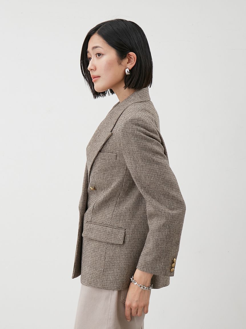 Mila Owen「チェック金釦ダブルブレストブレザー」|テーラードジャケット|