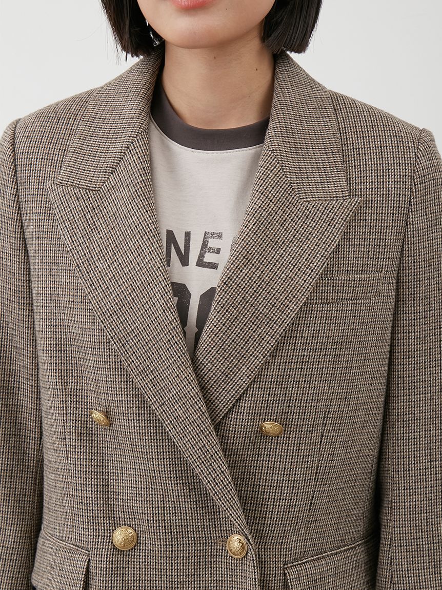 Mila Owen「チェック金釦ダブルブレストブレザー」|テーラードジャケット|