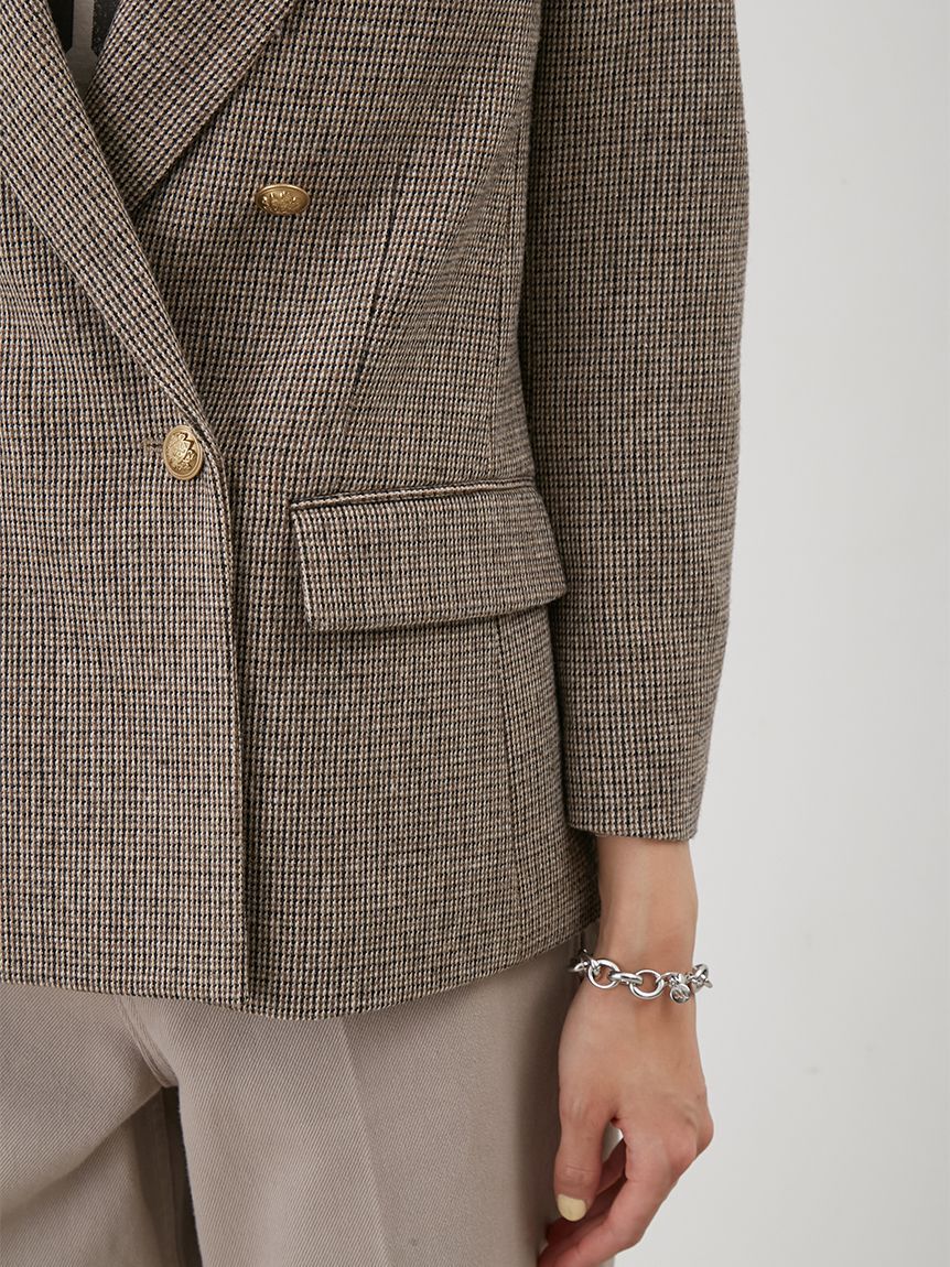 Mila Owen「チェック金釦ダブルブレストブレザー」|テーラードジャケット|