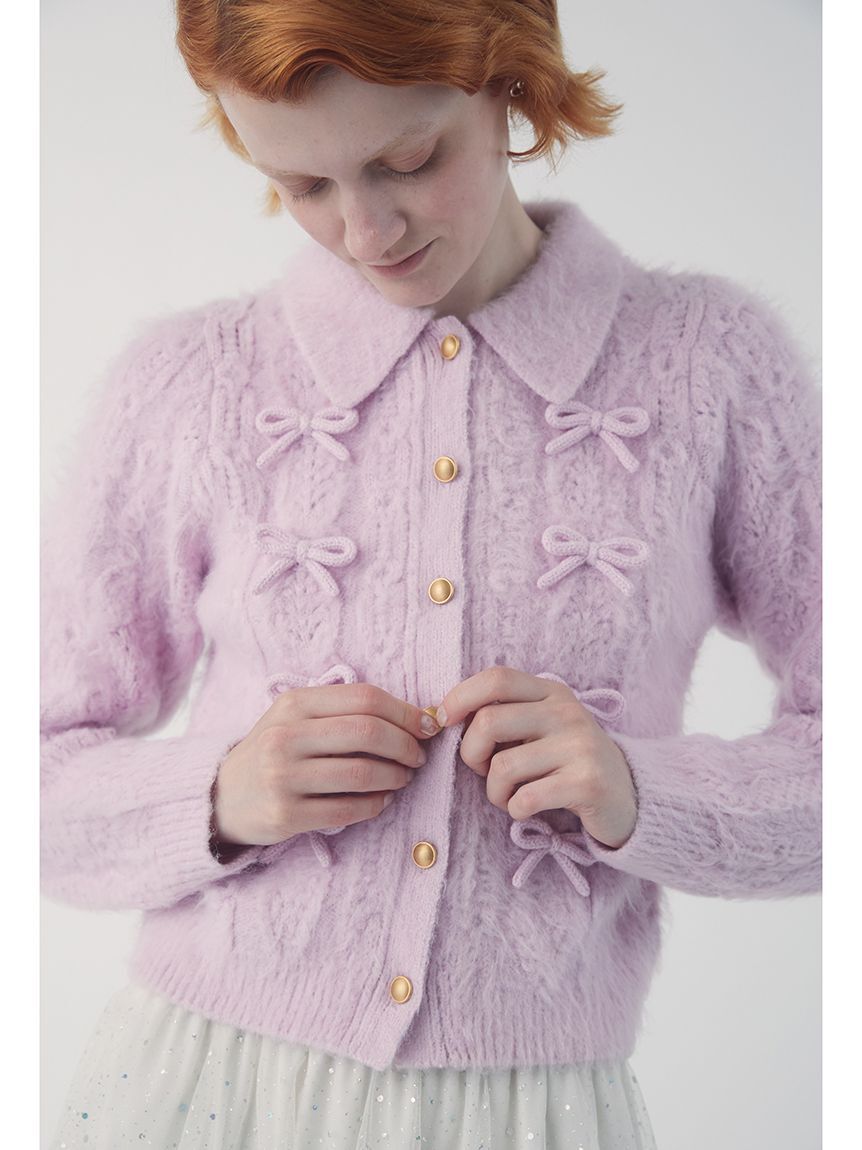 FURFUR「リボンデザインアランポロニットトップス」|ニット・セーター|PNK