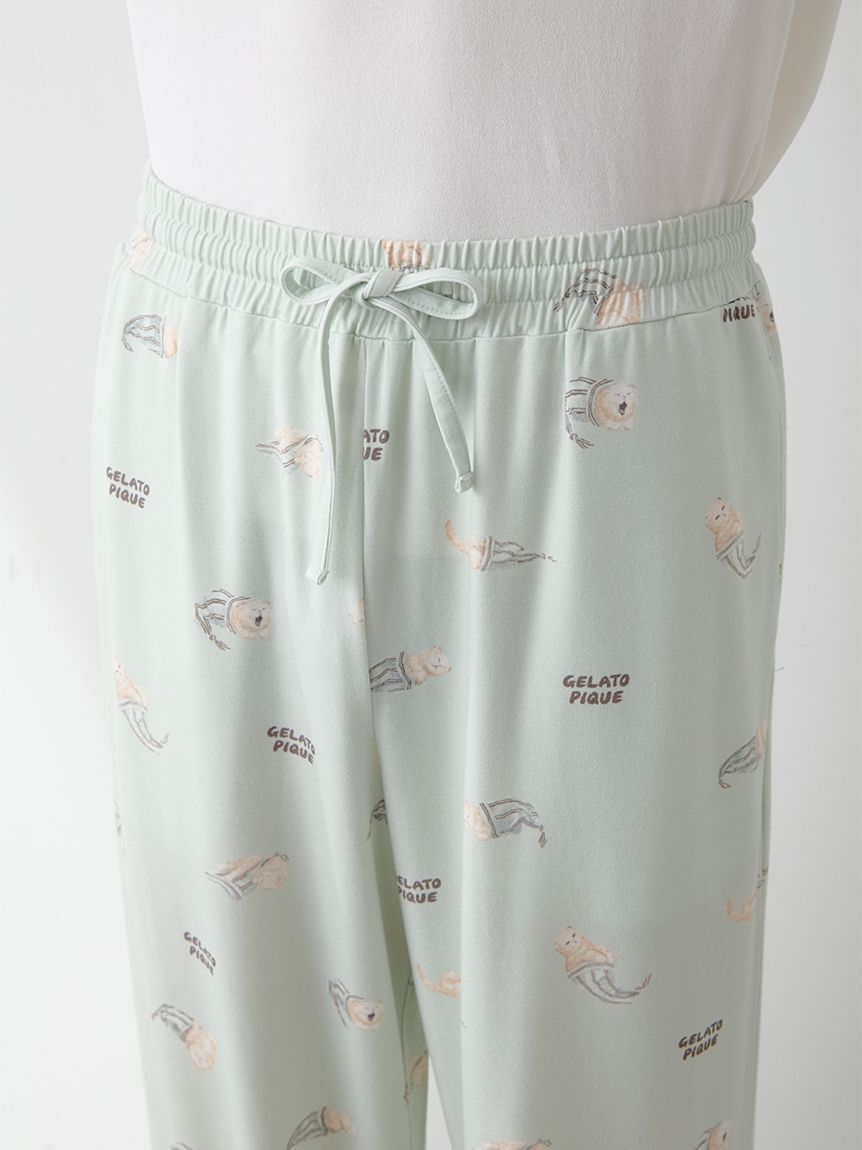 GELATO PIQUE HOMME「【ONLINE限定】【HOMME】sleeping cat ワンポイントTシャツ＆総柄ロングパンツセット」|ルームウェア|