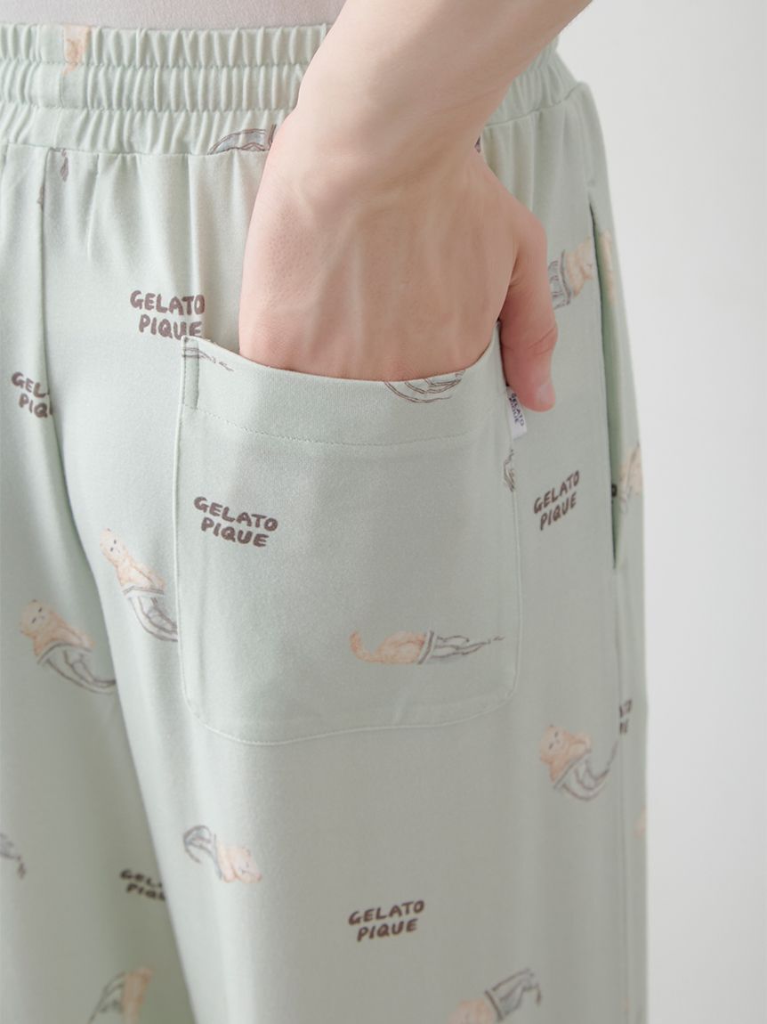 GELATO PIQUE HOMME「【ONLINE限定】【HOMME】sleeping cat ワンポイントTシャツ＆総柄ロングパンツセット」|ルームウェア|