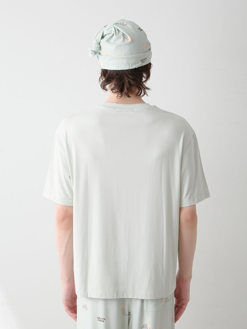 GELATO PIQUE HOMME「【ONLINE限定】【HOMME】sleeping cat ワンポイントTシャツ＆総柄ロングパンツセット」|ルームウェア|