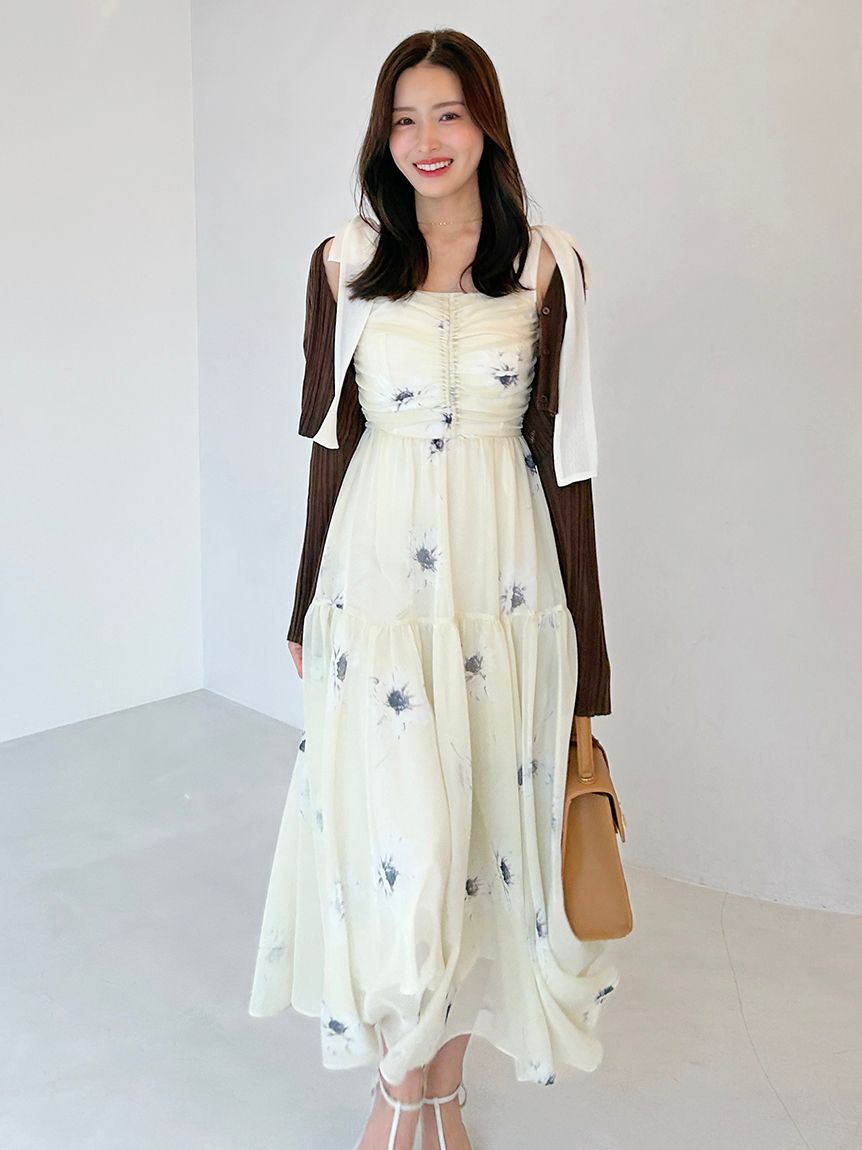 SNIDEL「【FLOWER COLLECTION】プリントショルダーリボンワンピース」|ワンピース|