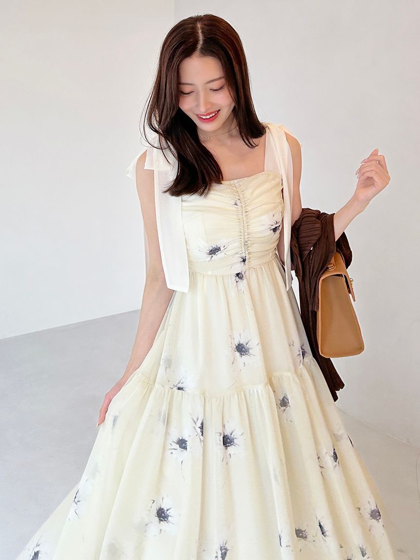 SNIDEL「【FLOWER COLLECTION】プリントショルダーリボンワンピース」|ワンピース|
