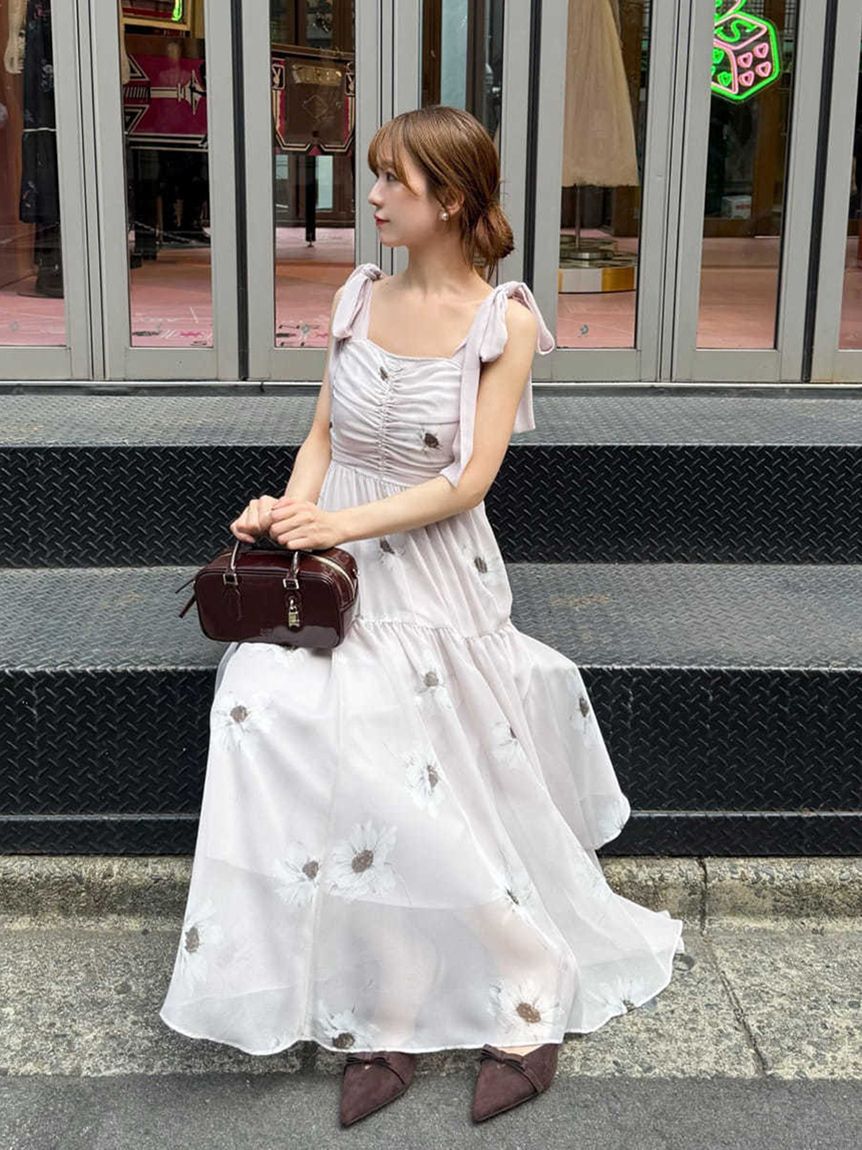 SNIDEL「【FLOWER COLLECTION】プリントショルダーリボンワンピース」|ワンピース|