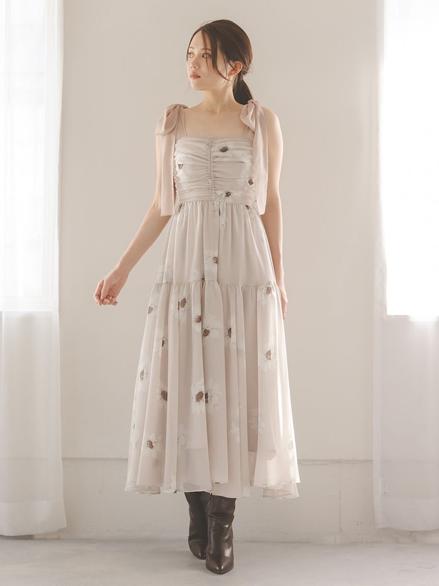 SNIDEL「【FLOWER COLLECTION】プリントショルダーリボンワンピース」|ワンピース|