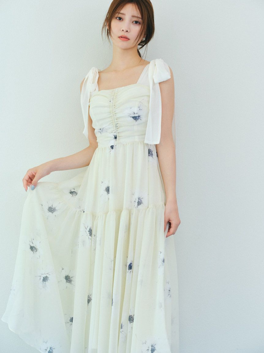 SNIDEL「【FLOWER COLLECTION】プリントショルダーリボンワンピース」|ワンピース|