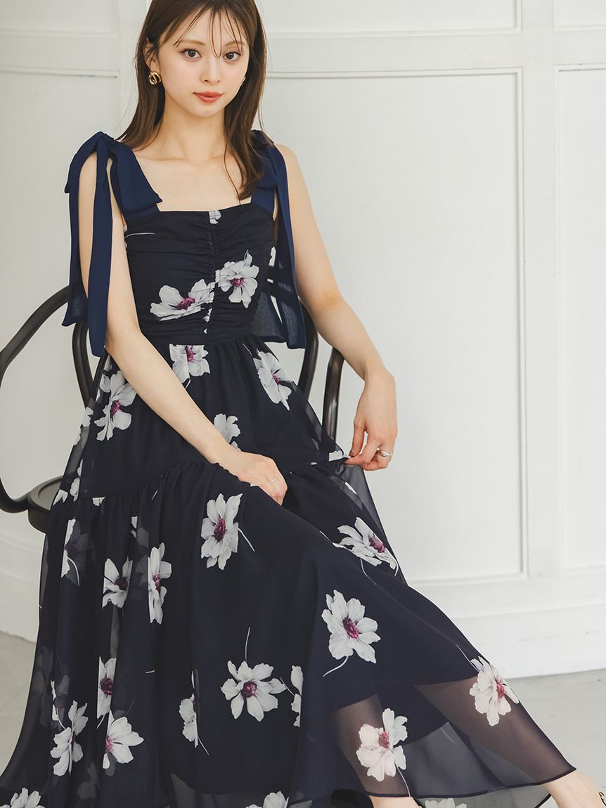 SNIDEL「【FLOWER COLLECTION】プリントショルダーリボンワンピース」|ワンピース|