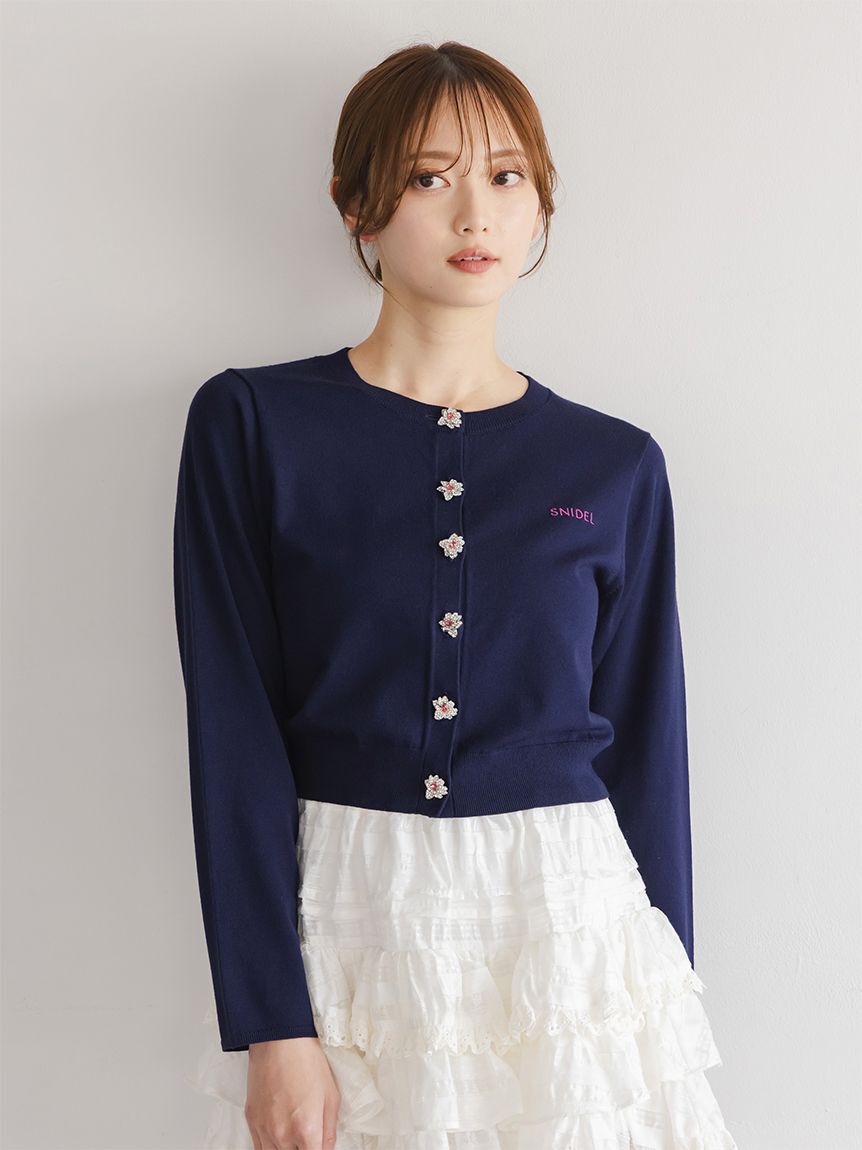 SNIDEL「【FLOWER COLLECTION】ビジューボタンニットカーディガン」|カーディガン|NVY