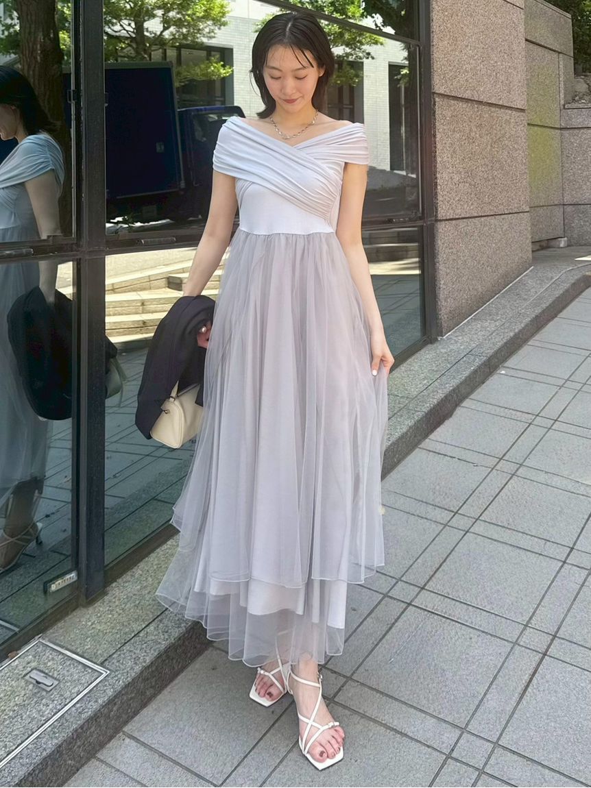 FRAY I.D「オフショルカットソーコンビチュールワンピース」|ワンピース|GRY