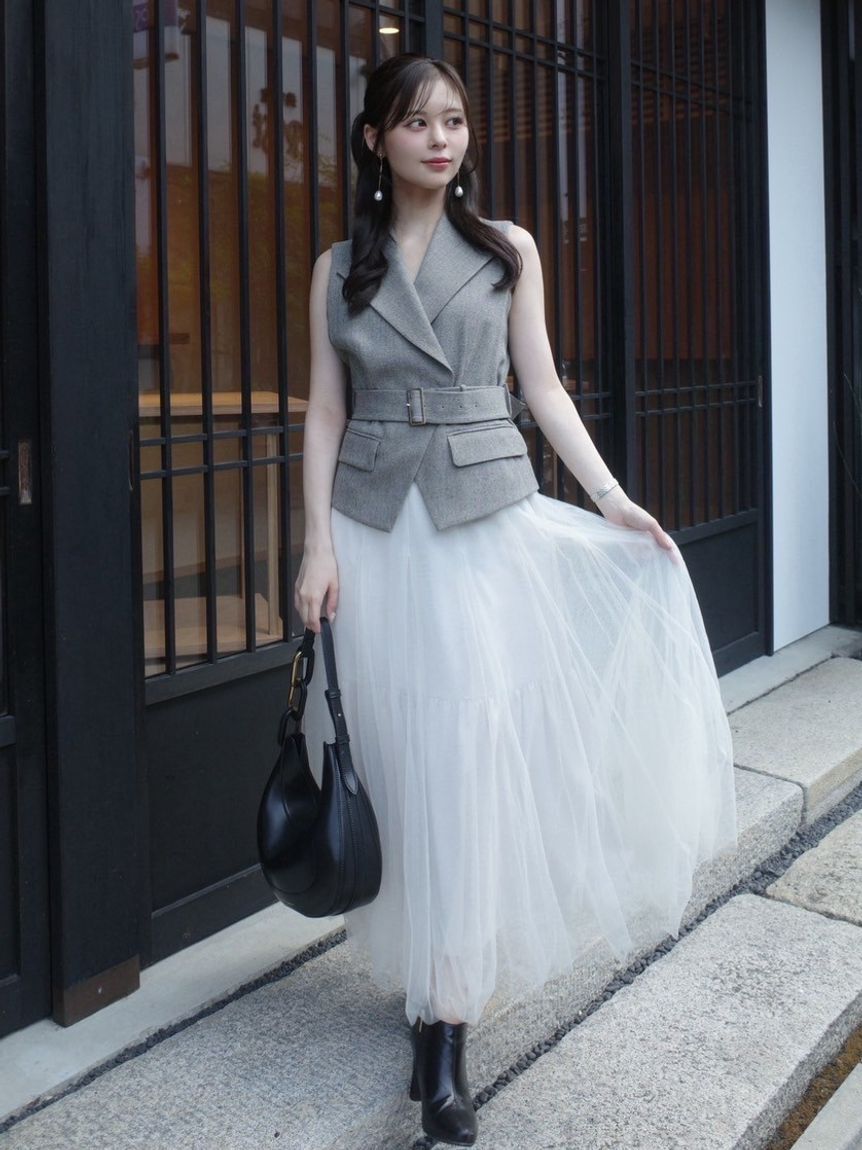 FRAY I.D「【00サイズ】ジレチュールスカートセットアップ」|ワンピース|GRY