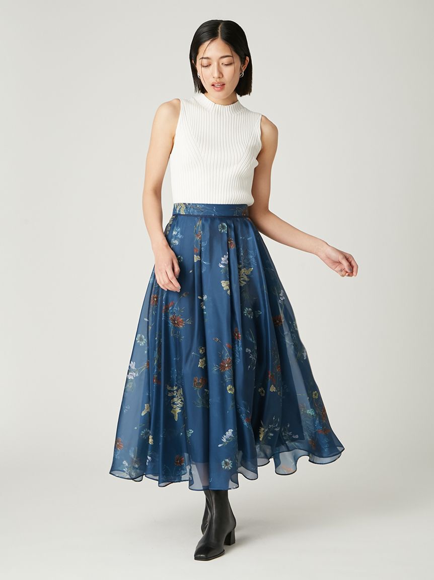 FRAY I.D「ボタニカルプリントシアータックスカート」|スカート|