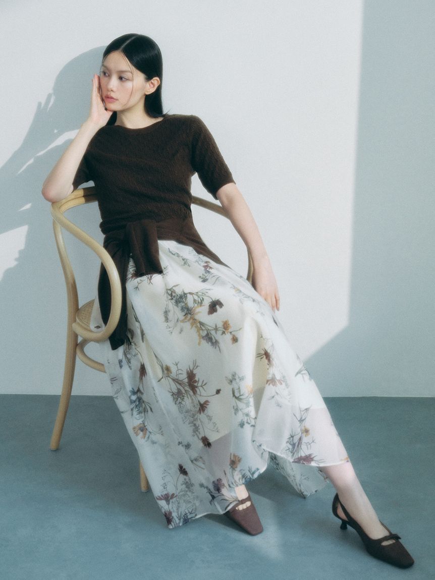 FRAY I.D「ボタニカルプリントシアータックスカート」|スカート|