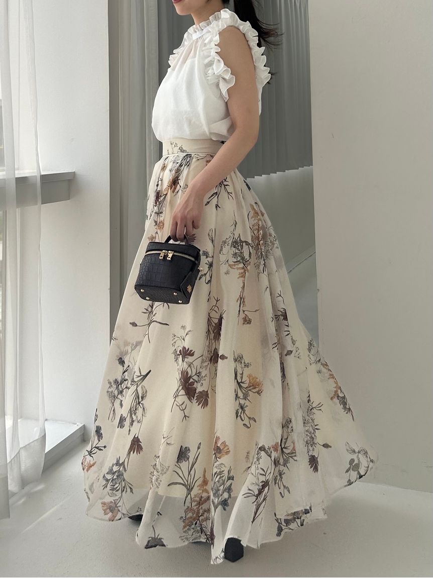 FRAY I.D「ボタニカルプリントシアータックスカート」|スカート|