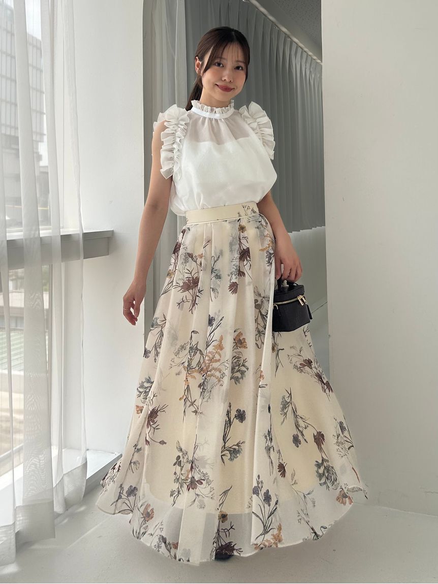 FRAY I.D「ボタニカルプリントシアータックスカート」|スカート|