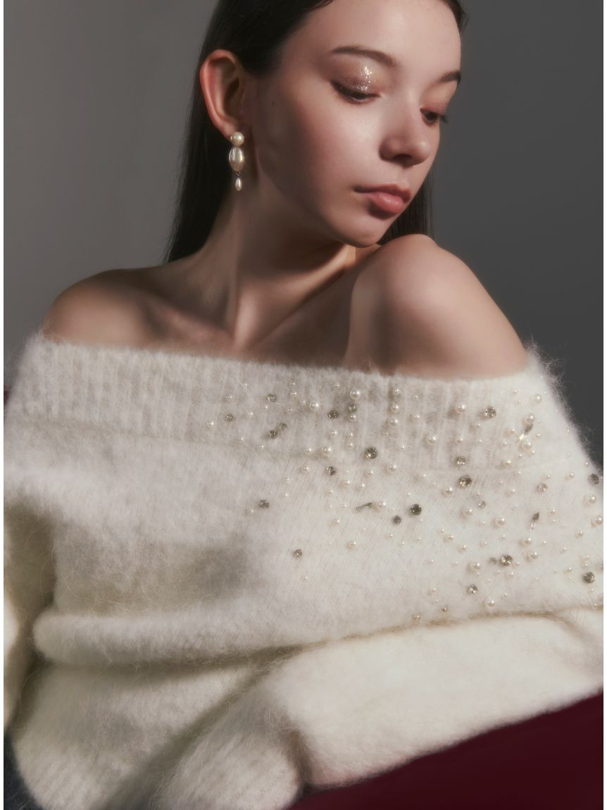 FRAY I.D「アルパカシャギービジューオフショルニット」|ニット・セーター|IVR