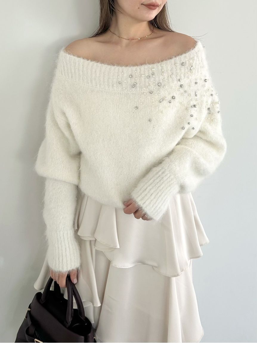 FRAY I.D「アルパカシャギービジューオフショルニット」|ニット・セーター|