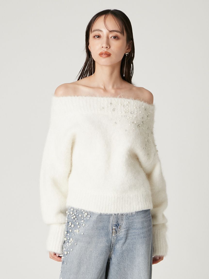 FRAY I.D「アルパカシャギービジューオフショルニット」|ニット・セーター|