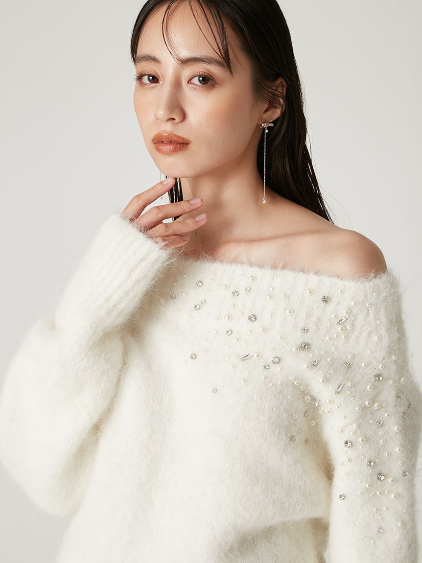 FRAY I.D「アルパカシャギービジューオフショルニット」|ニット・セーター|