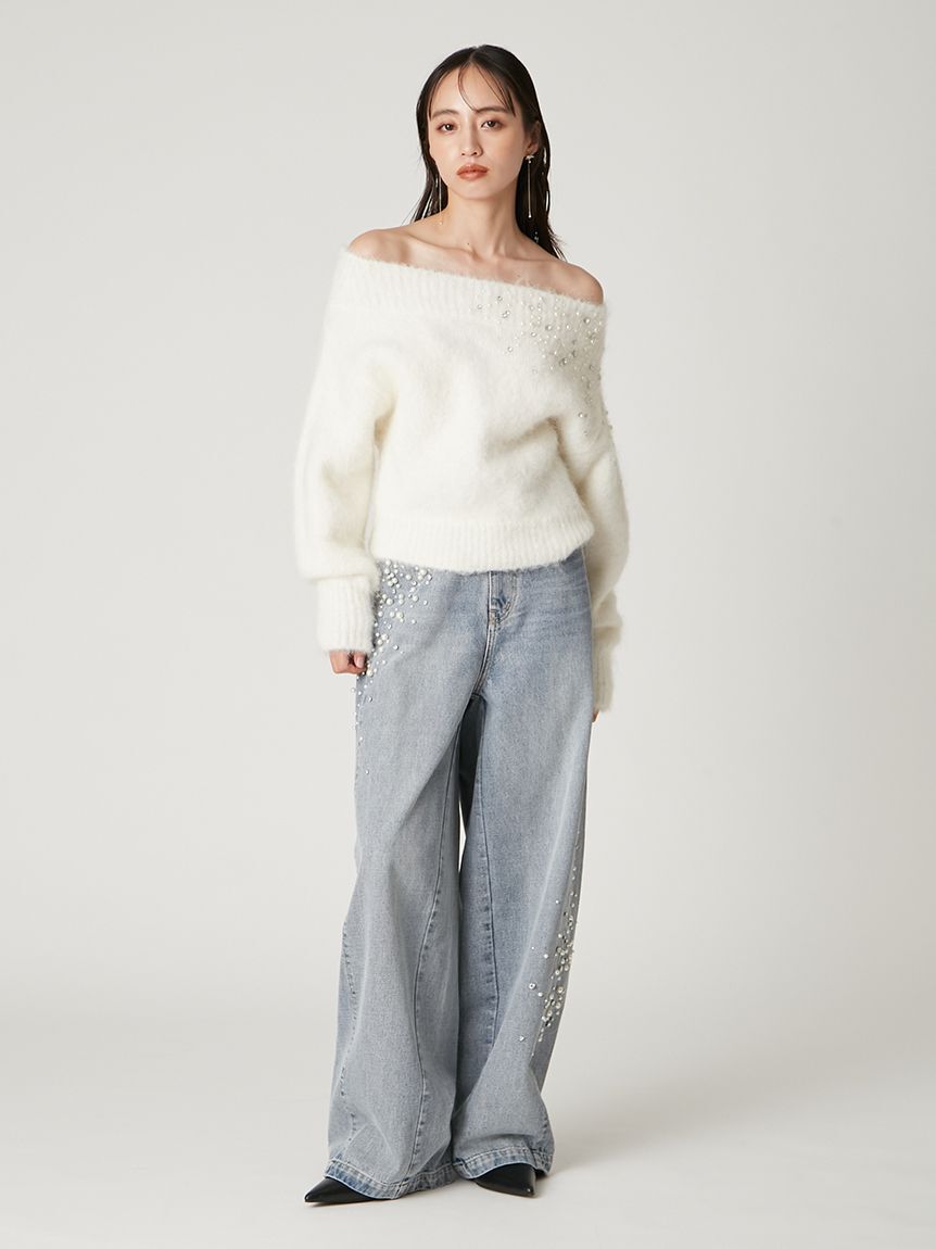 FRAY I.D「アルパカシャギービジューオフショルニット」|ニット・セーター|