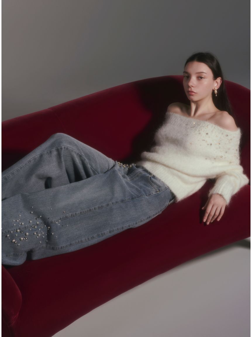 FRAY I.D「アルパカシャギービジューオフショルニット」|ニット・セーター|